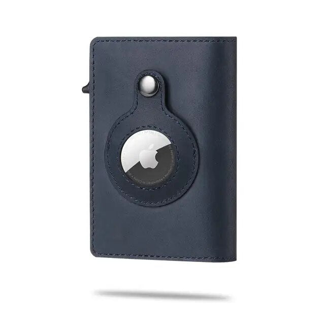 Secure Airtag Dark Blue Leather Wallet