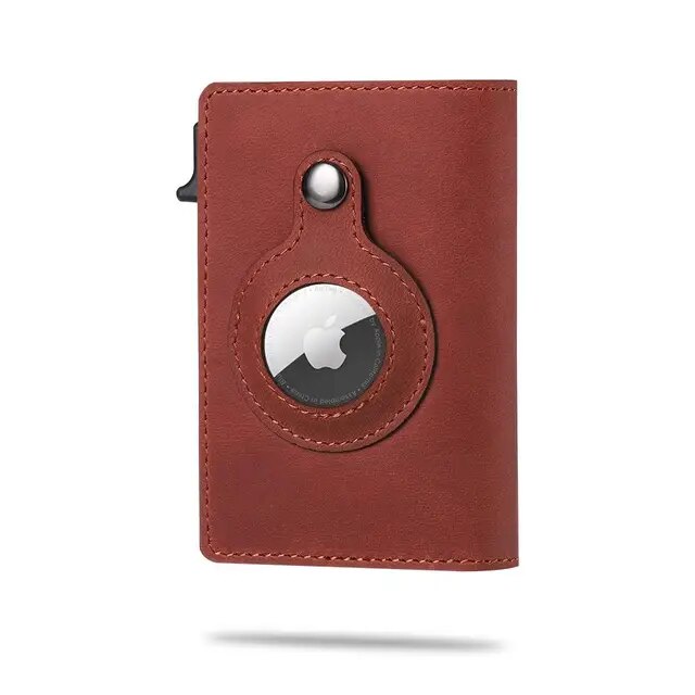 Secure Airtag Red Leather Wallet