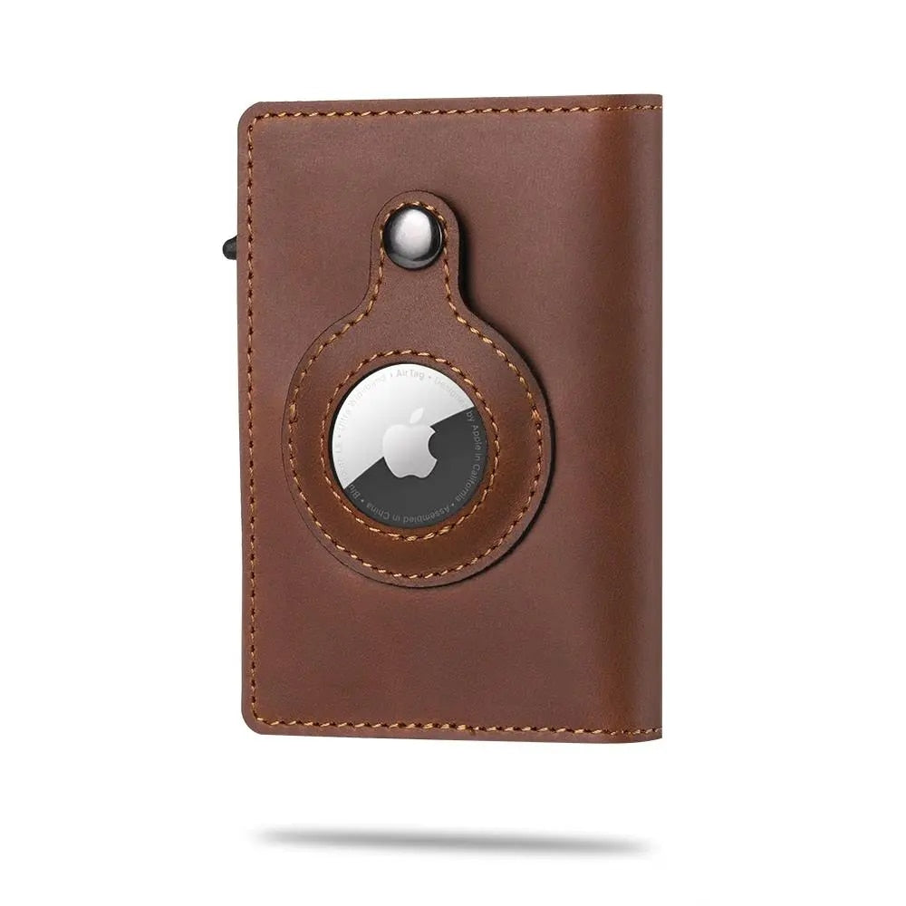 Secure Airtag Brown Leather Wallet